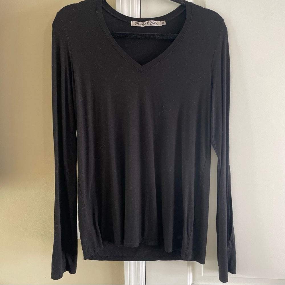 Michael Stars One Size Black V Neck long Sleeve Shirt Top